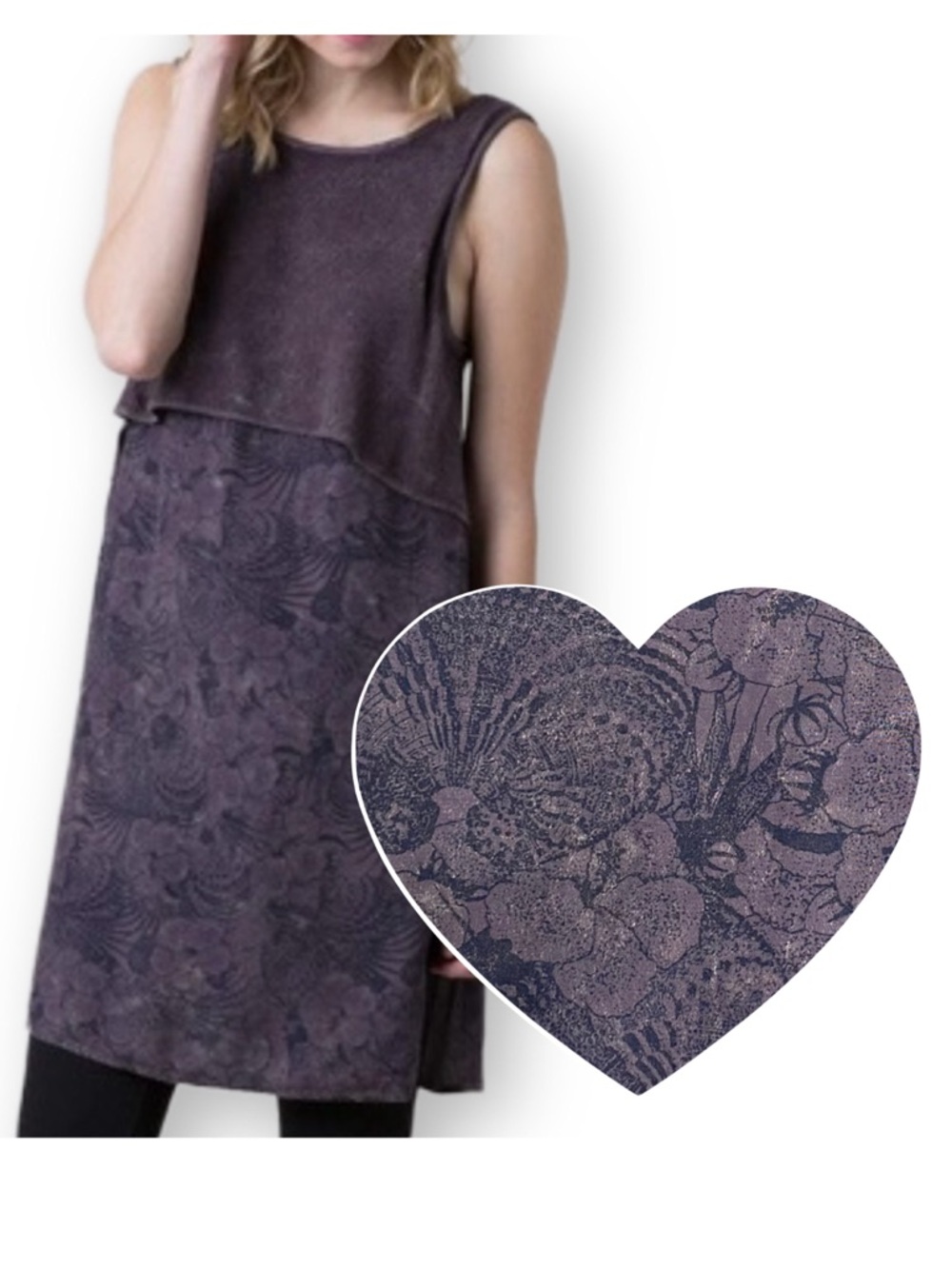 Gimmicks by BKE Womens Medium Boho Plum Floral Mixed Media Sleeveless Tunic Top